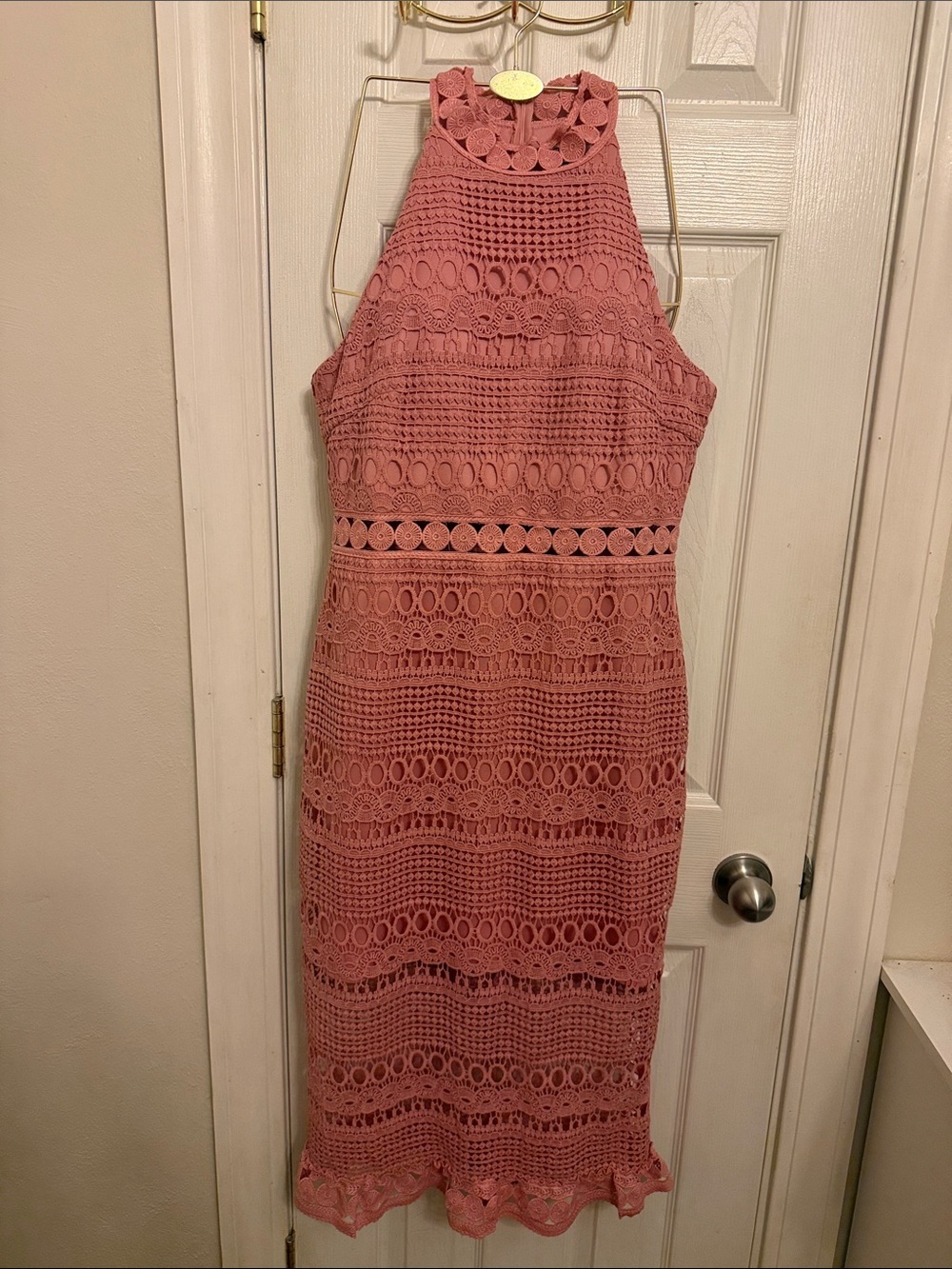 Two Sisters Overlay Crochet Halter Midi Dress